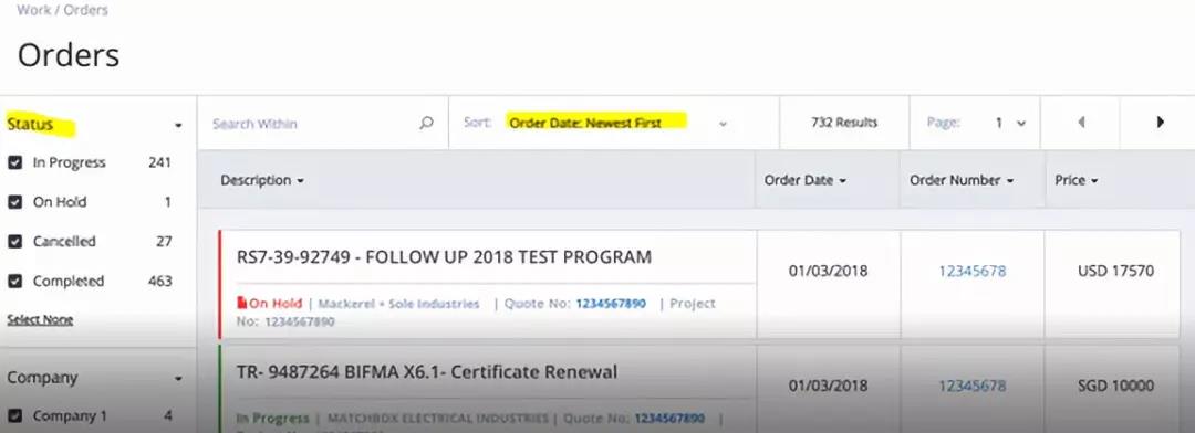 进入订单界面，您可以通过 “Status” 或 “Order Date” 举行筛选